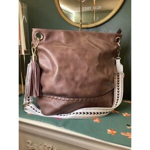 Unbranded Large Tote Bag Brown Vegan Leather Boho Tassel Guitar Strap